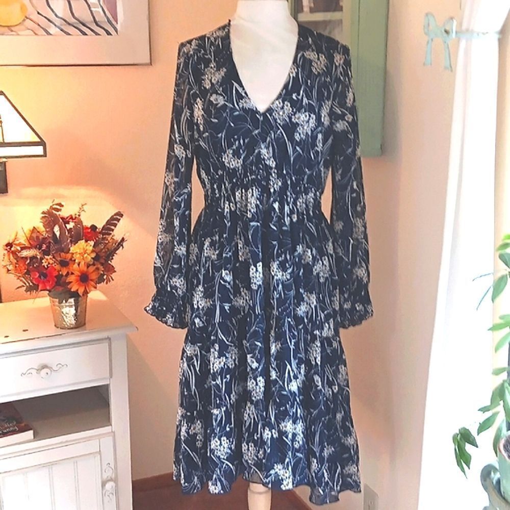 NY Collection Navy Prairie Dress - Picture 3 of 16
